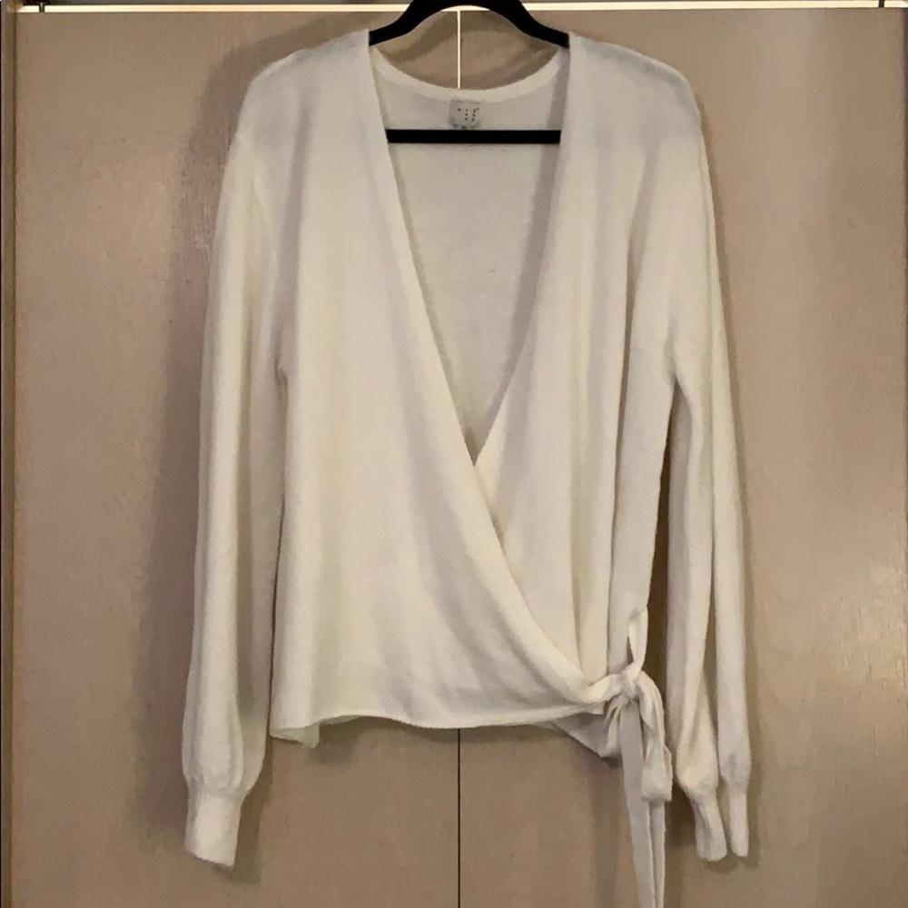 White wrap sweater